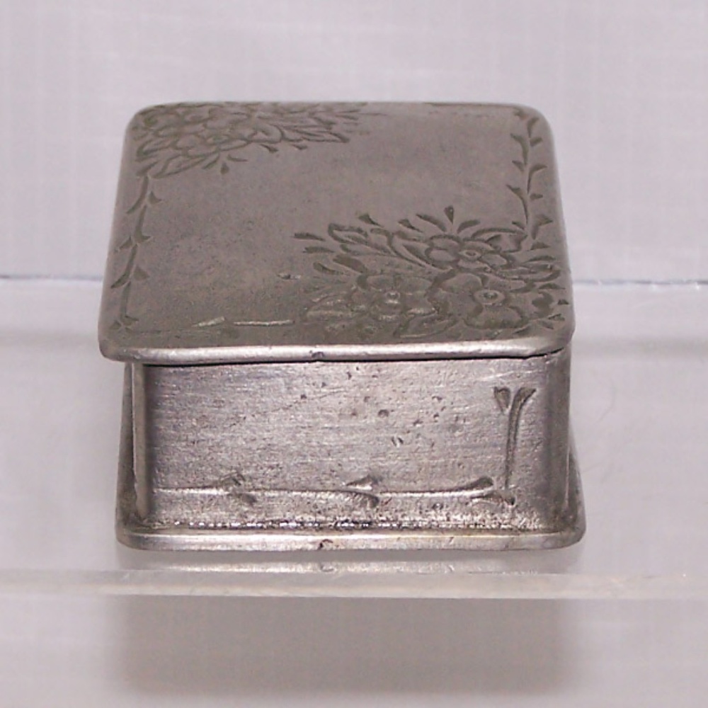 VTG- REIN ZINN 95% PEWTER Engraved Flowers TRINKET BOX - Picture 4 of 10